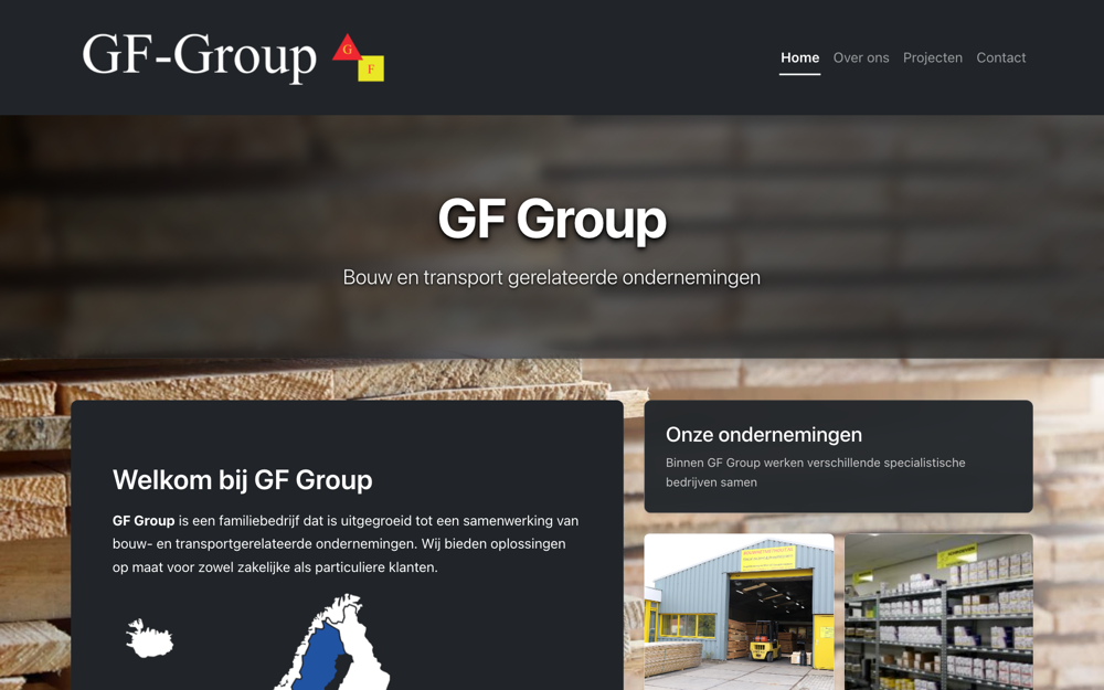 Screenshot van de website GF Group