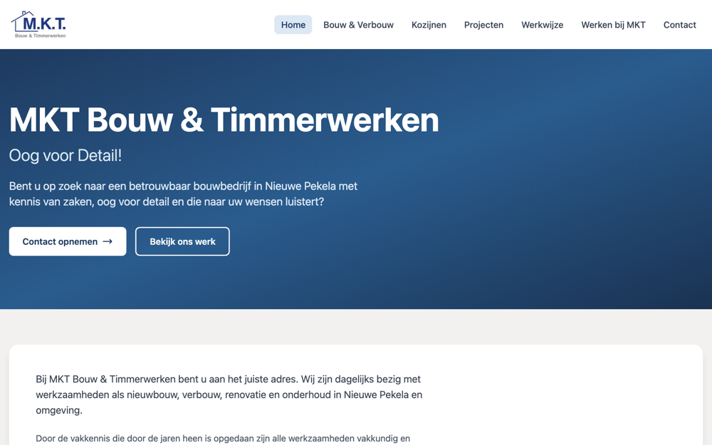 Website gemaakt voor MKT Bouw & Timmerwerken door CSBN