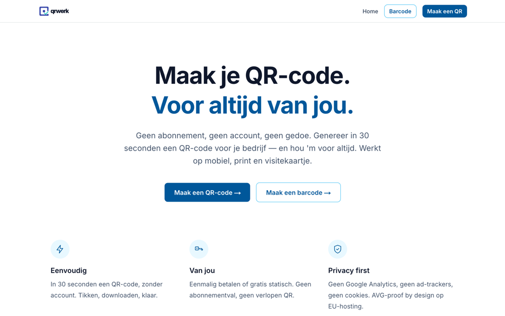 Screenshot van de website QRwerk
