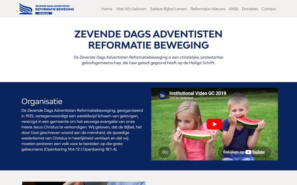 Screenshot van de website Zevende Dags Adventisten Reformatiebeweging